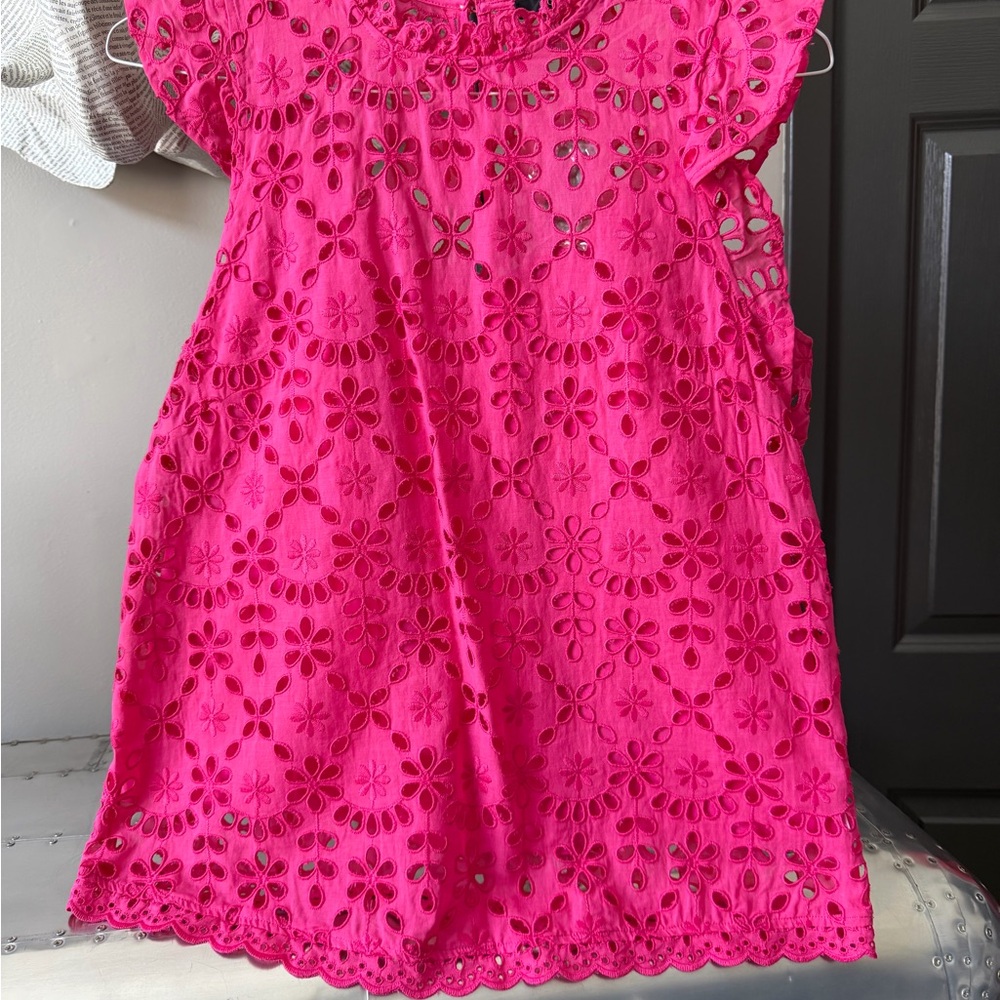 J. Crew Bright Pink Eyelet Ladies Top